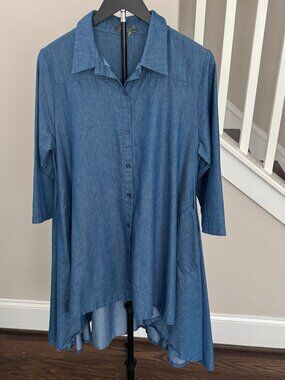 Versatile Hi-Low Indigo Dress with Front Pockets US Size Medium